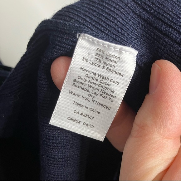 Talbots navy blue ribbed open sweater gold button sleeve detail medium petite - Picture 5 of 7